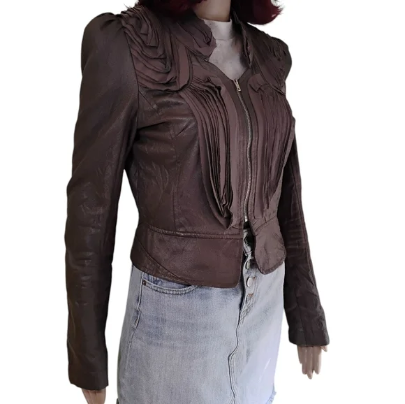 Ryu Textured Faux Leather Dark Brown Women's Jacket - Picture 3 of 9